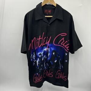 Motley Crue Button Up Shirt Girls, Girls, Girls Glam Metal Band Dragonfly LARGE